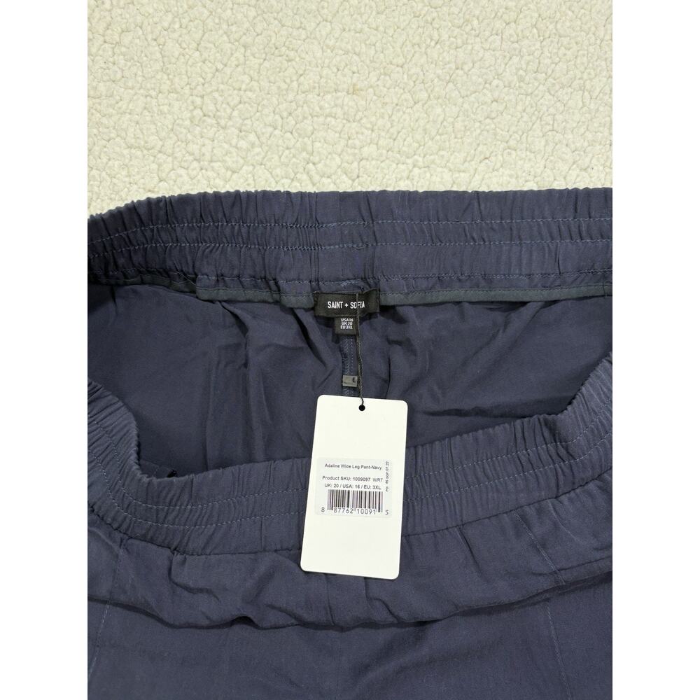 Saint + Sofia Womens 16 Adaline Wide Leg Pants Navy Pull On Elastic Waist Luxury - Picture 7 of 12
